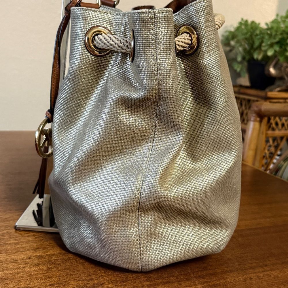 Michael Michael Kors Marina Large Metallic Canvas Tote in Gold and Brown - Picture 4 of 14